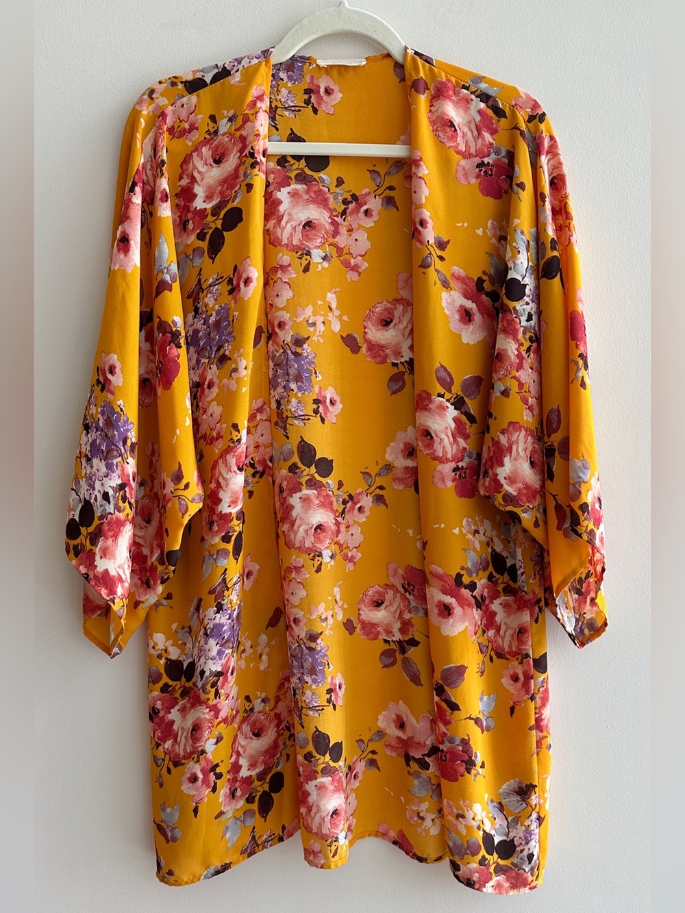 ADORA Golden Yellow Floral Bolero/Kimono Jacket/Cardigan, Size Small